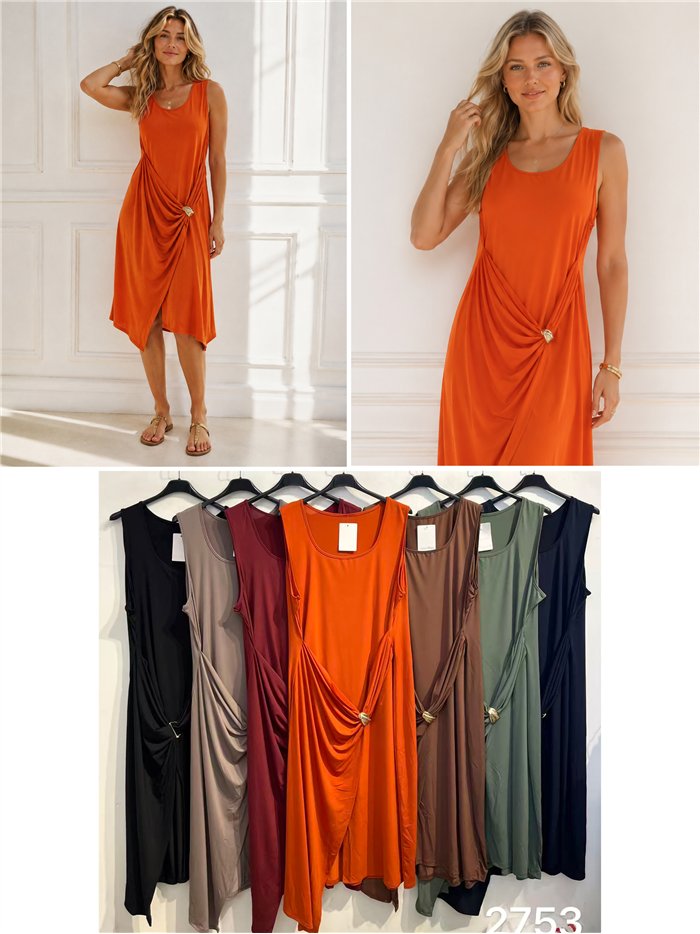 Gerafftes Lycra-Midikleid mit Schnalle