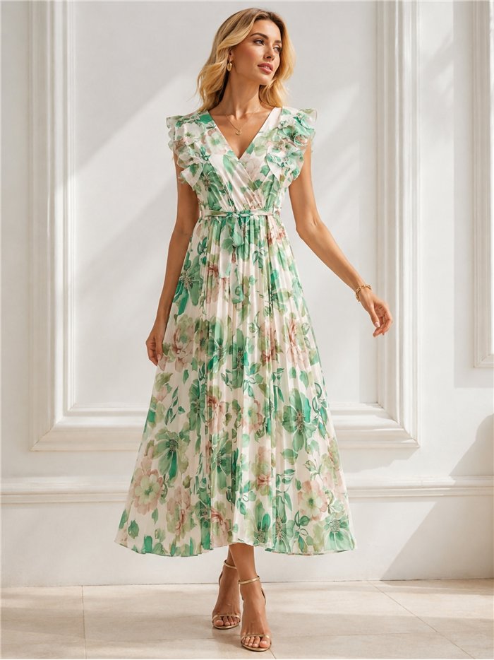 Vestido longo plissado floral
