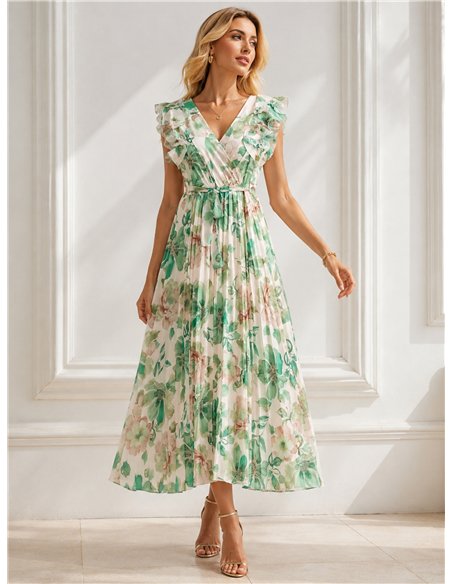 Vestido longo plissado floral