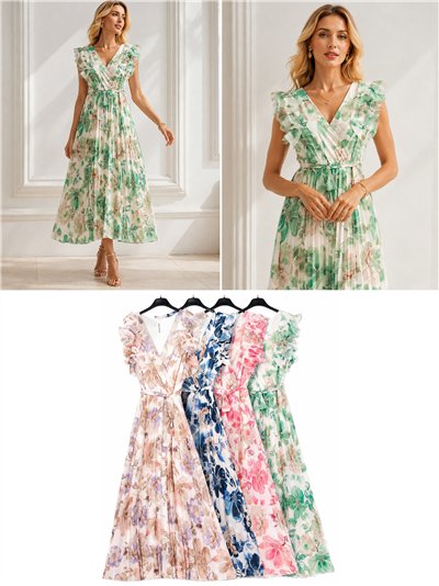 Vestido largo plisado floral 2