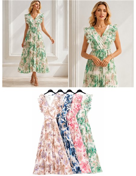 Vestido longo plissado floral