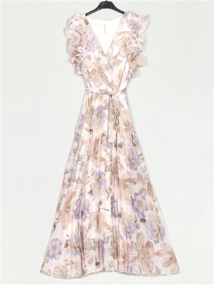 Vestido longo plissado floral