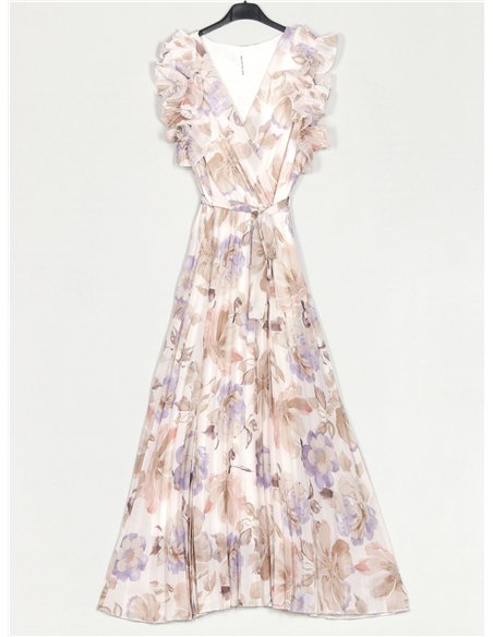 Vestido longo plissado floral