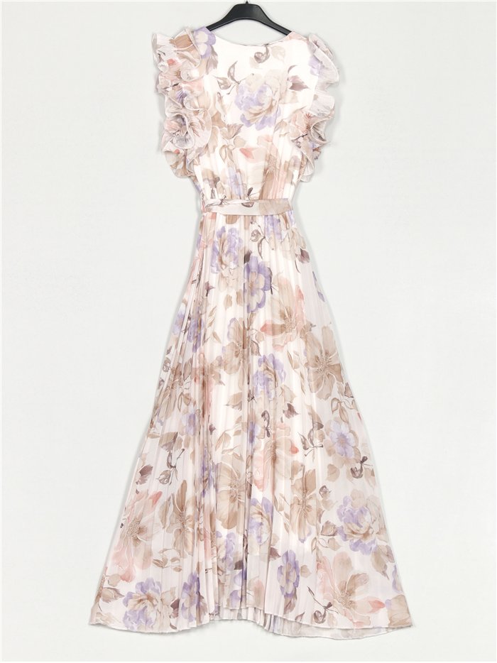 Vestido longo plissado floral