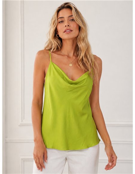 Top in raso con scollo drappeggiato