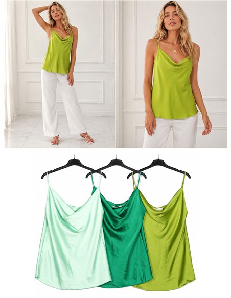 Top in raso con scollo drappeggiato