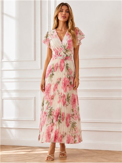 Vestido largo plisado floral