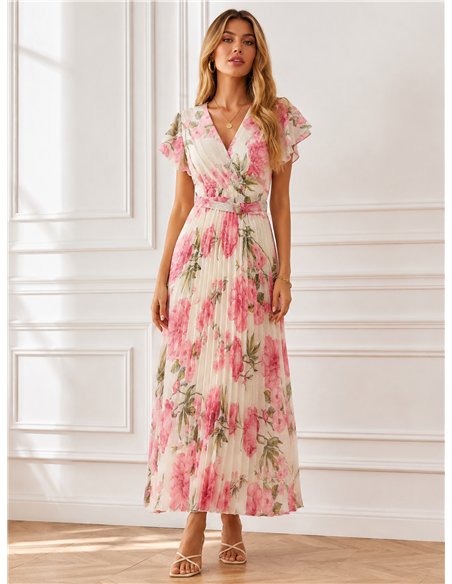 Geblümtes, plissiertes Maxikleid