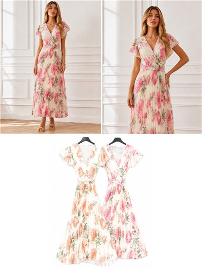 Vestido largo plisado floral 2