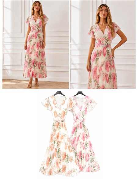 Geblümtes, plissiertes Maxikleid