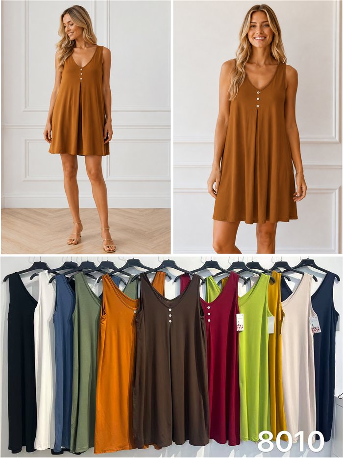 Schlichtes ärmelloses Kleid mit Knöpfen