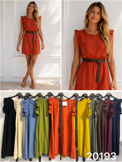 Vestido liso con volante y cinturón 2