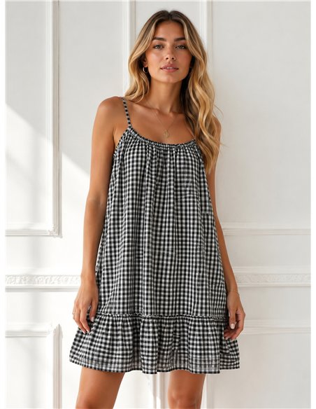Kurzes Vichy-Kleid mit Rüschen