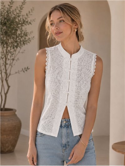 Blusa encaje con cuello mao