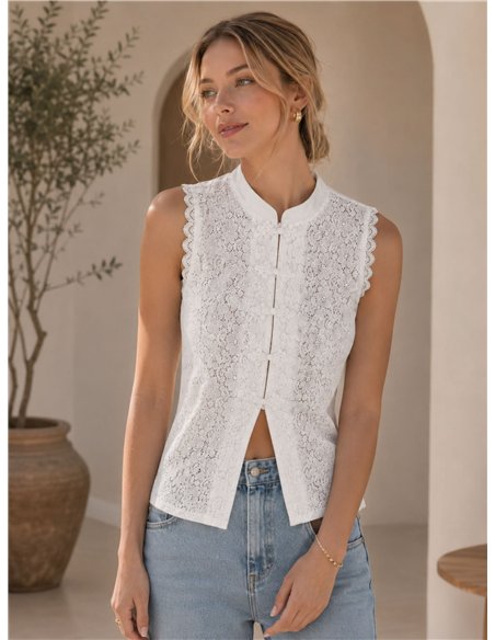 Blusa encaje con cuello mao