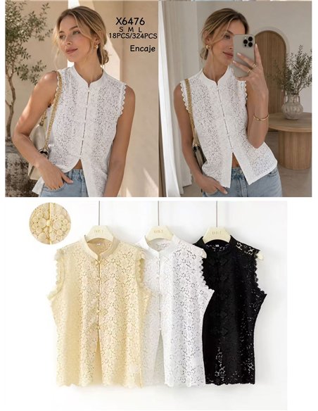 Blusa encaje con cuello mao