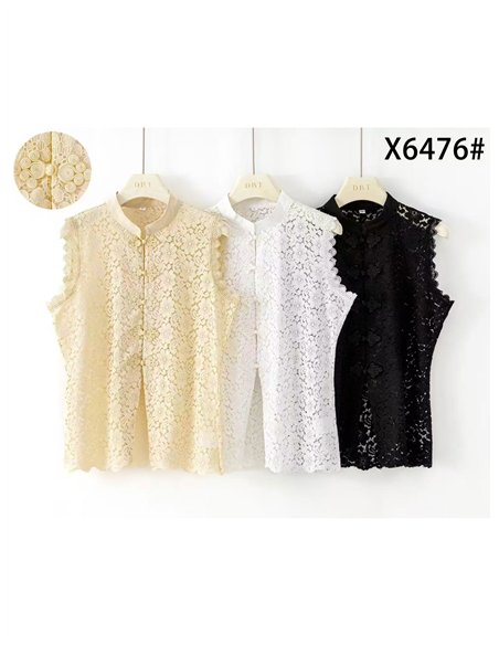 Blusa encaje con cuello mao