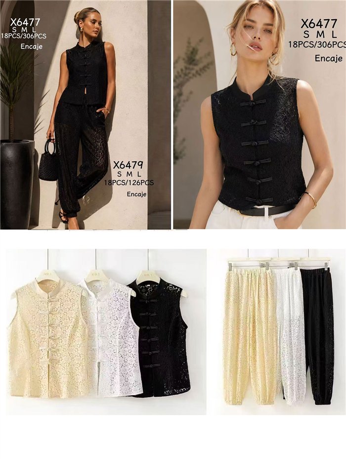 Blusa encaje con alamares