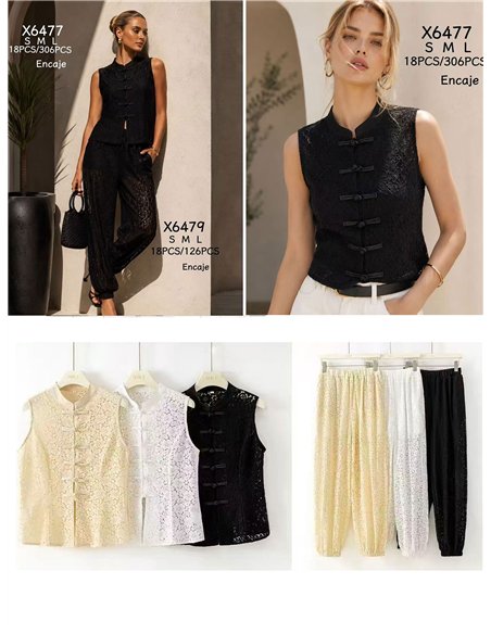 Blusa encaje con alamares