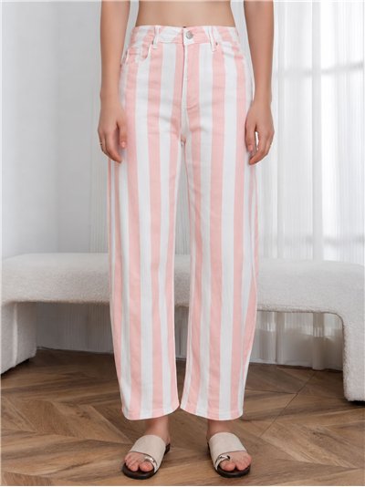 Pantalón denim barrel rayas rosa