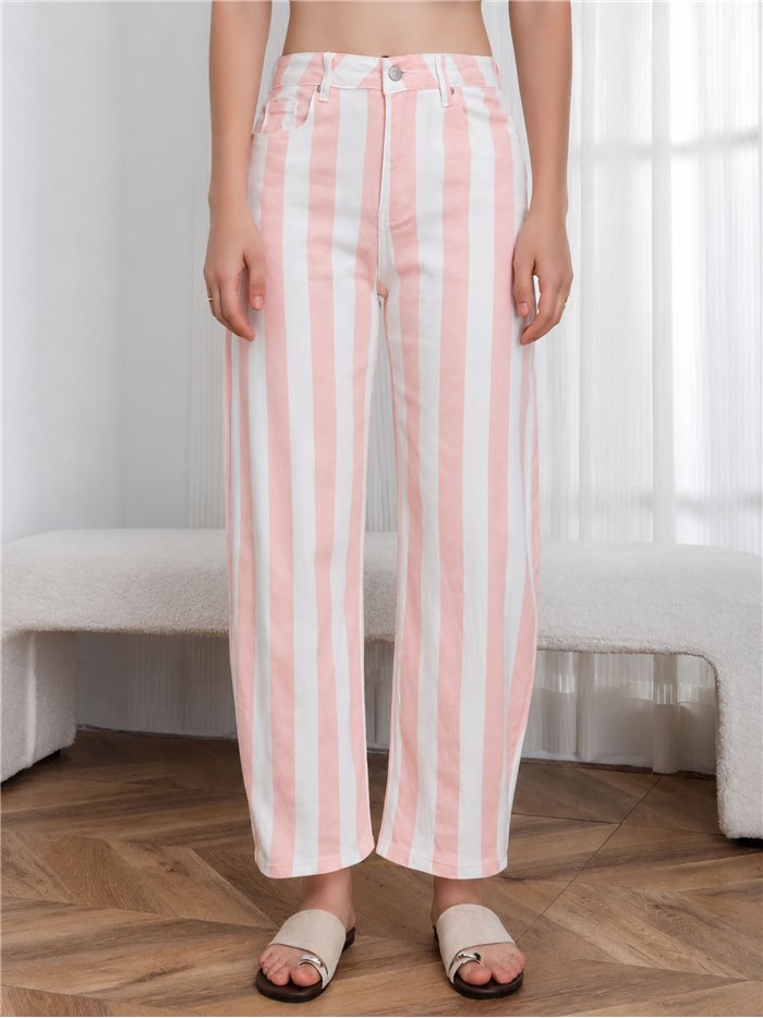 Pantalón denim barrel rayas rosa