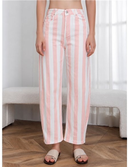 Pantalón denim barrel rayas rosa