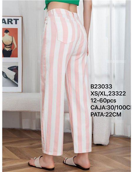 Pantalón denim barrel rayas rosa