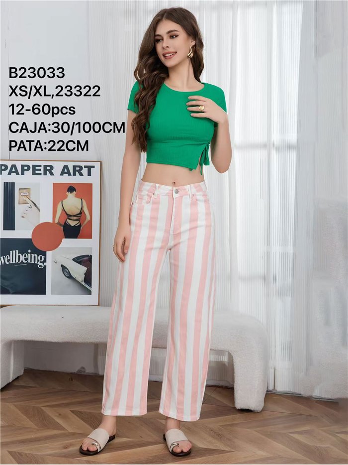 Pantalón denim barrel rayas rosa