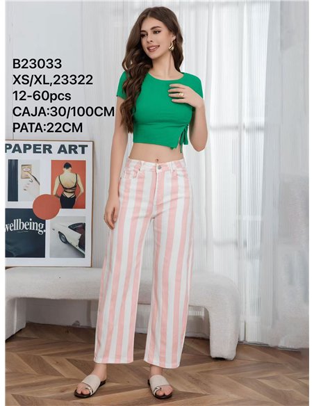 Pantalón denim barrel rayas rosa