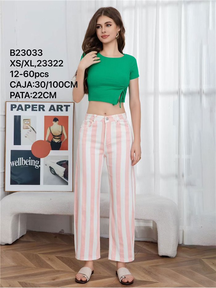 Pantalón denim barrel rayas rosa