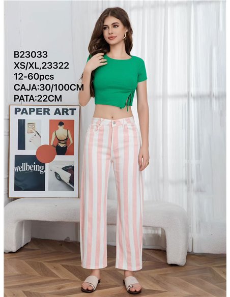 Pantalón denim barrel rayas rosa