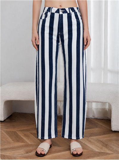 Pantalón denim barrel rayas azul marino