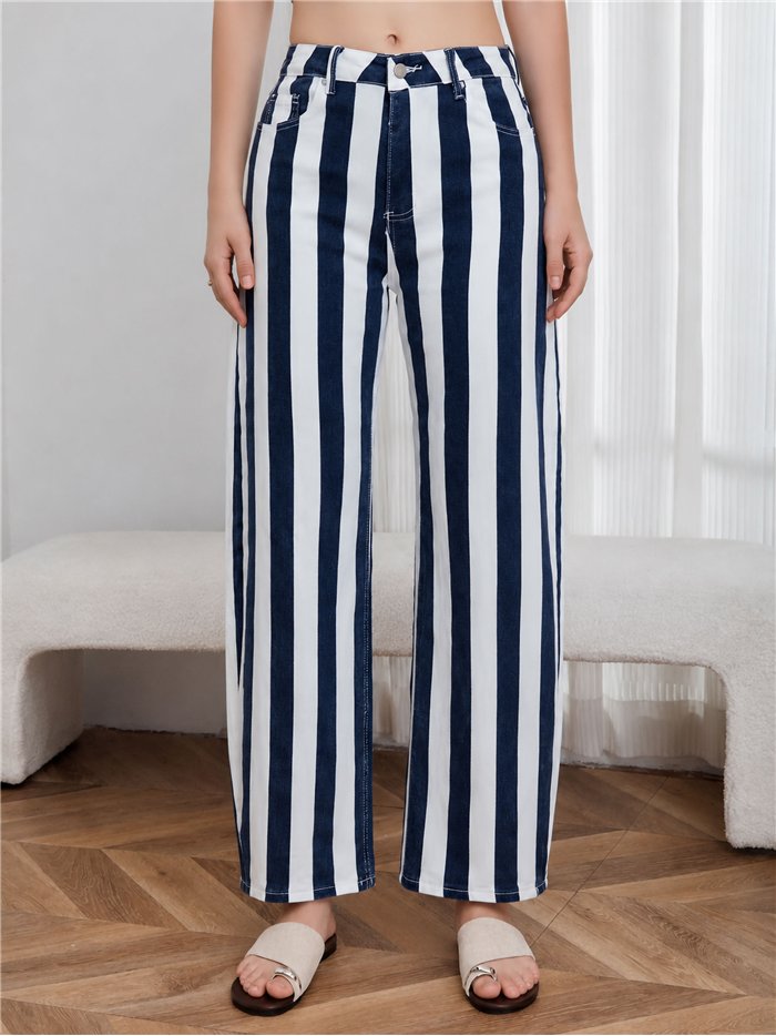 Pantalón denim barrel rayas azul marino