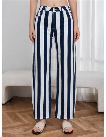 Pantalón denim barrel rayas azul marino