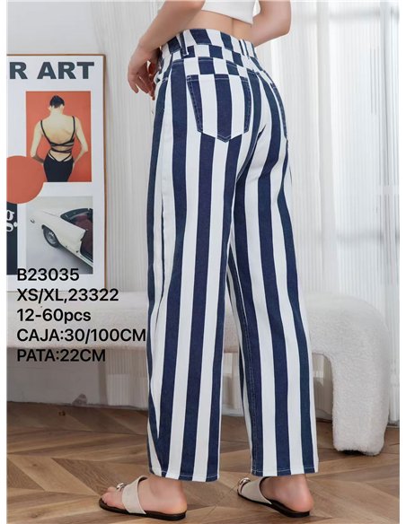 Pantalón denim barrel rayas azul marino