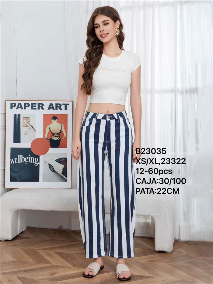 Pantalón denim barrel rayas azul marino