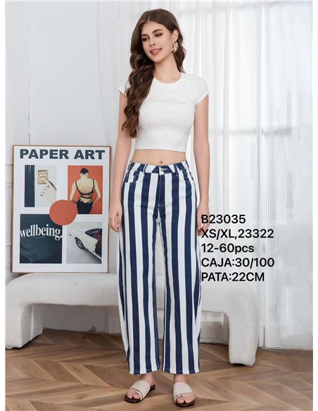 Pantalón denim barrel rayas azul marino