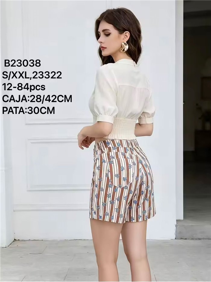 Bermuda denim rayas y flores