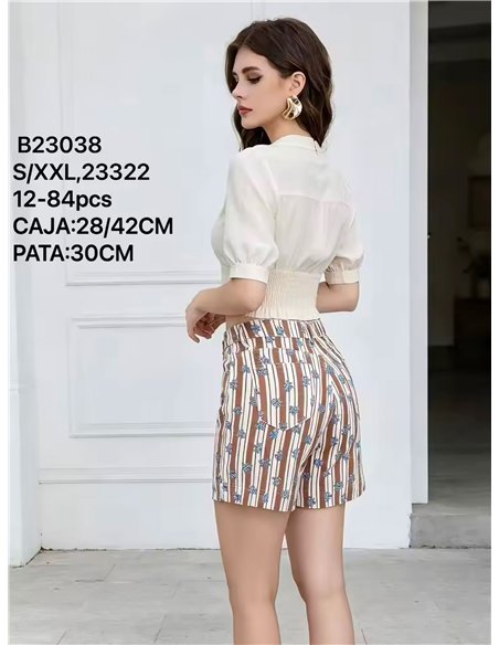Bermuda denim rayas y flores