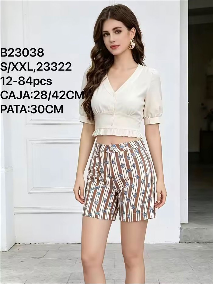 Bermuda denim rayas y flores