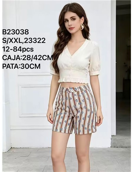 Bermuda denim rayas y flores