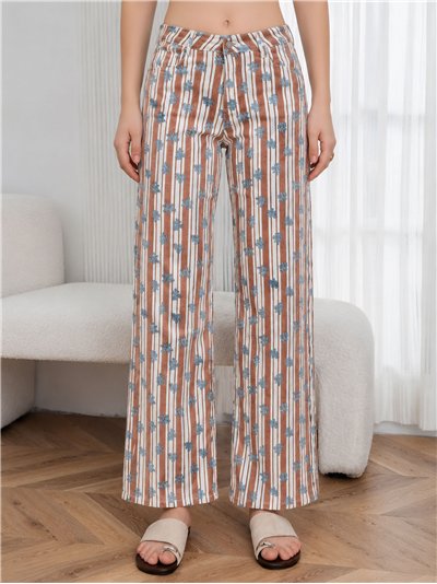 Pantalón denim recto rayas y flores