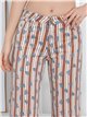 Pantalón denim recto rayas y flores