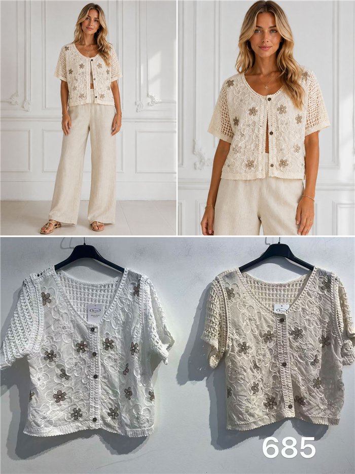 Chaqueta de crochet bordada con flores