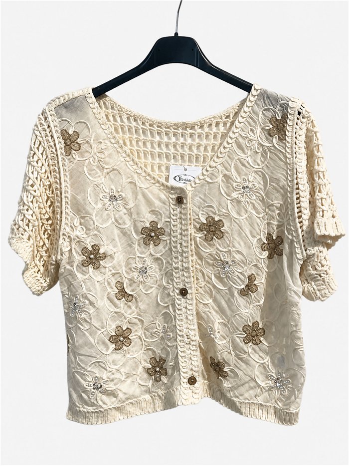 Chaqueta de crochet bordada con flores