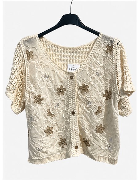 Chaqueta de crochet bordada con flores