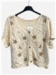 Chaqueta de crochet bordada con flores