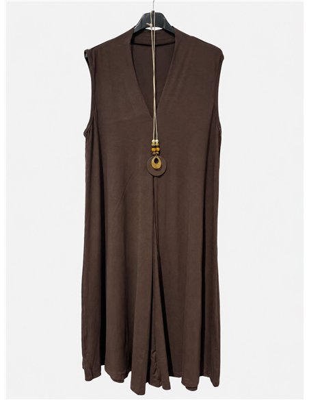 Robe midi unie à col en V et collier