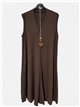 Robe midi unie à col en V et collier