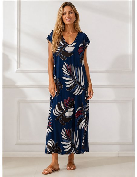 Langes Lycra-Kleid mit tropischem Muster